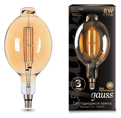 Лампа светодиодная Gauss LED Vintage Filament E27 8Вт 2400K 151802008 в Нижнем Новгороде