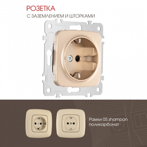 Розетка с заземлением и со шторкой, без рамки Arte Milano am-205 205.40-1.shampan в Нижнем Новгороде фото 4