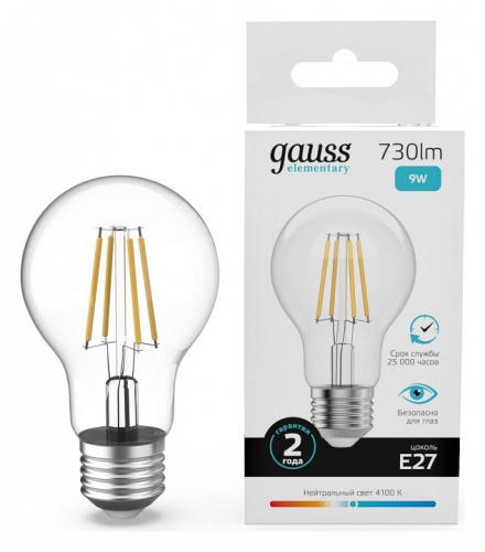 Лампа светодиодная Gauss Filament Elementary E27 9Вт 4100K 22229 в Нижнем Новгороде