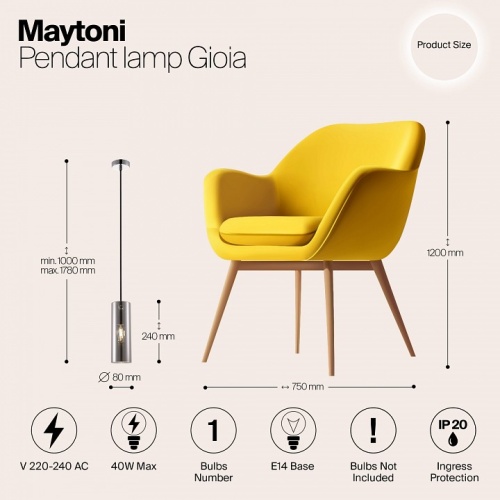 Подвесной светильник Maytoni Gioia P011PL-01CH в Туапсе фото 4