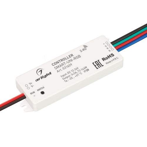 Контроллер SMART-UNI-RGB (12-24V, 3x2A, 2.4G) (Arlight, IP20 Пластик, 5 лет) в Бородино