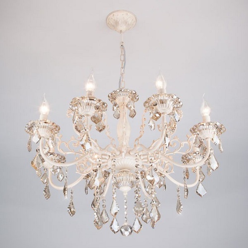 Подвесная люстра Eurosvet Elisha 3281/8 белый с золотом/тонированный хрусталь Strotskis в Нижнем Новгороде фото 5