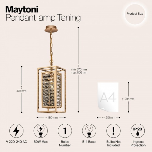 Подвесной светильник Maytoni Tening MOD060PL-01G в Похвистнево фото 4