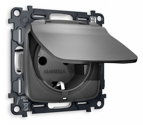 Розетка влагозащищенная с заземлением и со шторкой, без рамки с крышкой Ambrella Volt OMEGA MO658010 в Нижнем Новгороде