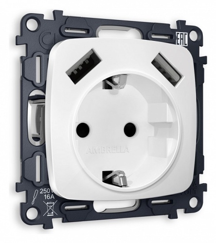 Розетка с заземлением и 2хUSB type A, без рамки Ambrella Volt OMEGA MO129010 в Нижнем Новгороде