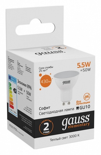 Лампа светодиодная Gauss Софит GU10 5.5Вт 3000K 13616 в Нижнем Новгороде фото 4