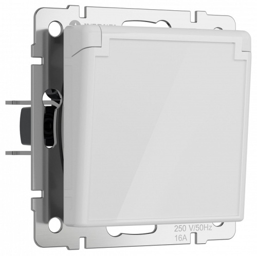 Розетка влагозащищенная с заземлением и со шторками, без рамки с крышкой Werkel белый акрил W1171241 в Нижнем Новгороде