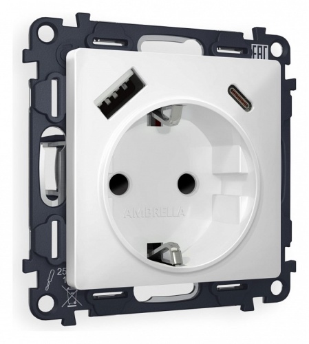 Розетка с заземлением и 2хUSB type A и C, без рамки Ambrella Volt ALFA MA130010 в Нижнем Новгороде