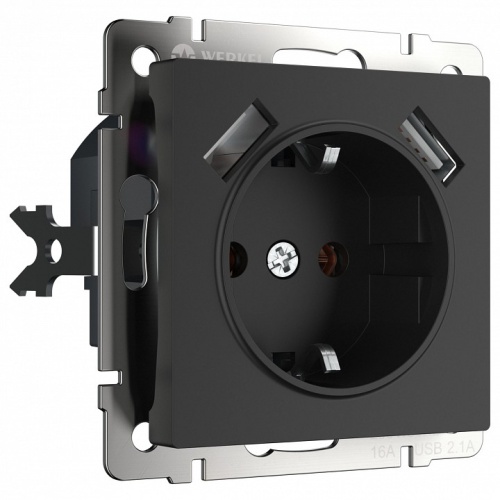 Розетка с заземлением и со шторками и 2хUSB, без рамки Werkel черный матовый W1171508 в Нижнем Новгороде