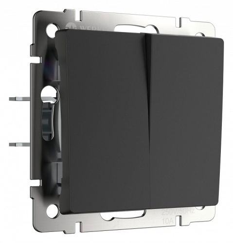 Выключатель проходной двухклавишный с самовозвратом без рамки Werkel черный матовый W1122408 в Нижнем Новгороде