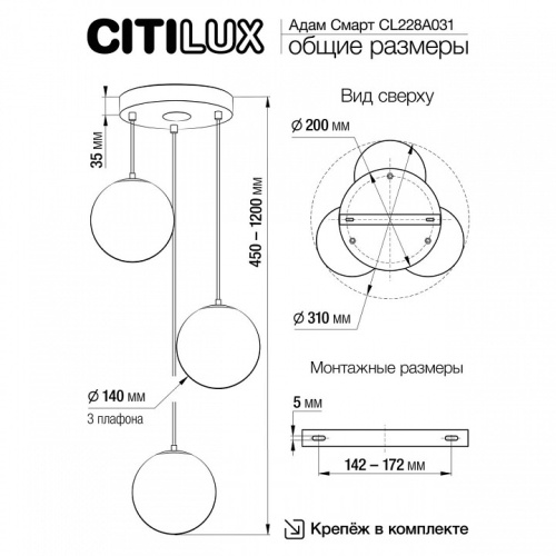 Подвесной светильник Citilux Адам Смарт CL228A031 в Симе фото 2