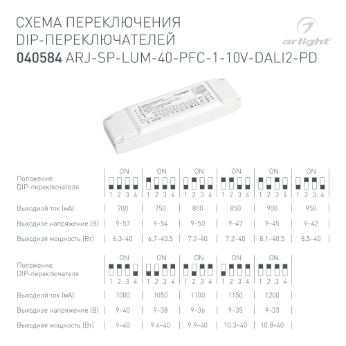 Блок питания ARJ-SP-LUM-40-PFC-1-10V-DALI2-PD (40W, 700-1200mA) (Arlight, IP20 Пластик, 5 лет) в Гагарине фото 4