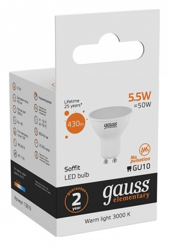 Лампа светодиодная Gauss Софит GU10 5.5Вт 3000K 13616 в Нижнем Новгороде фото 5