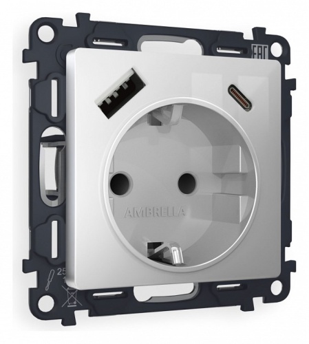 Розетка с заземлением и 2хUSB type A и C, без рамки Ambrella Volt ALFA MA410010 в Нижнем Новгороде