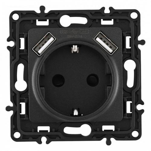Розетка с заземлением и со шторкой и 2хUSB, без рамки Arte Milano am-217 217.47-1.black в Нижнем Новгороде