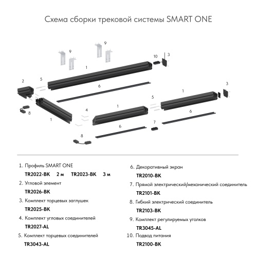 TR2022-BK Профиль-трек SMART ONE, для натяжных потолков, 2 м, алюминий, черный в Балашове фото 2