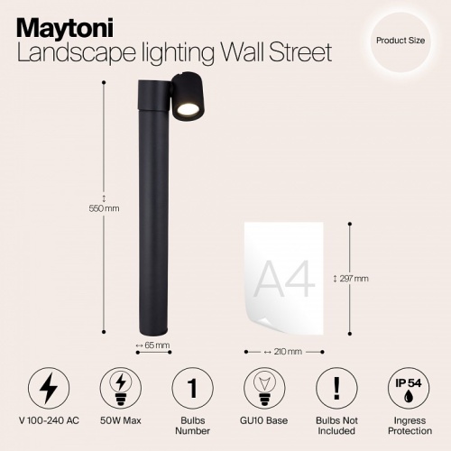 Наземный низкий светильник Maytoni Wall Street O010FL-01B в Белово фото 4