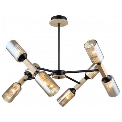 Люстра на штанге Imex MD.5495 MD.5495-8-S-BK+WOOD в Нижнем Новгороде