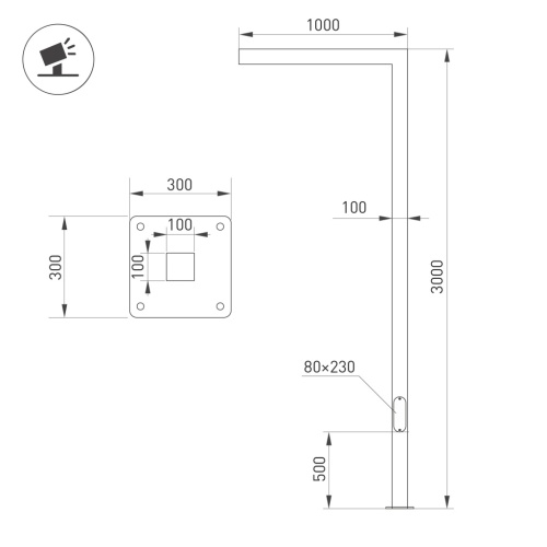 Опора OXOR-STER-G-1000x100x100-L3000-52W Warm3000 (BK, 230V) IP65 (Arlight, Сталь) в Орлове