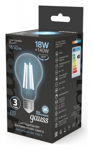 Лампа светодиодная Gauss Filament E27 18Вт 4100K 102902218 в Нижнем Новгороде фото 4
