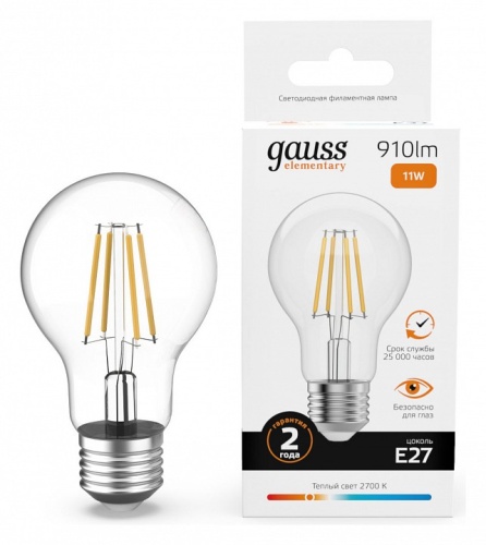 Лампа светодиодная Gauss Filament Elementary E27 11Вт 2700K 22211 в Нижнем Новгороде