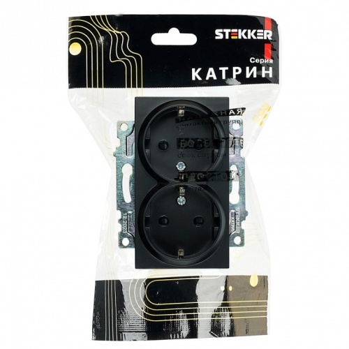 Розетка двойная с заземлением и со шторкой, без рамки Stekker Катрин 39612 в Нижнем Новгороде фото 4