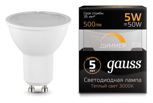 Лампа светодиодная Gauss 1015 GU10 5Вт 3000K 101506105-D в Нижнем Новгороде