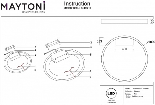 Накладной светильник Maytoni Rim MOD058CL-L65BS3K в Карачеве фото 2