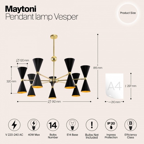 Люстра на штанге Maytoni Vesper MOD108PL-14GB в Тюмени фото 5