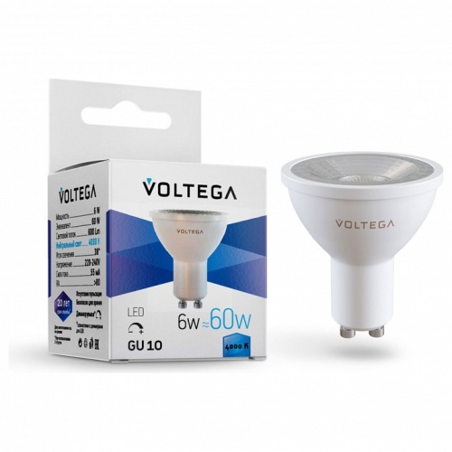 Лампа светодиодная Voltega Simple GU10 6Вт 4000K 7109 в Кольчугино фото 3