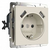 Розетка с заземлением и со шторками и 2хUSB, без рамки Werkel айвори матовый W1171562 в Нижнем Новгороде
