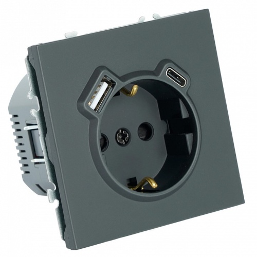 Розетка с заземлением и со шторкой и 2хUSB type A и C, без рамки Stekker Эмили 50218 в Нижнем Новгороде фото 2