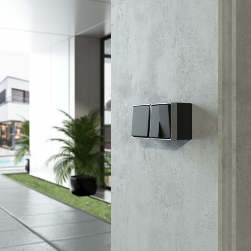 Выключатель двухклавишный влагозащищенный Werkel Gallant (черный с серебром) W5020234 в Нижнем Новгороде фото 3