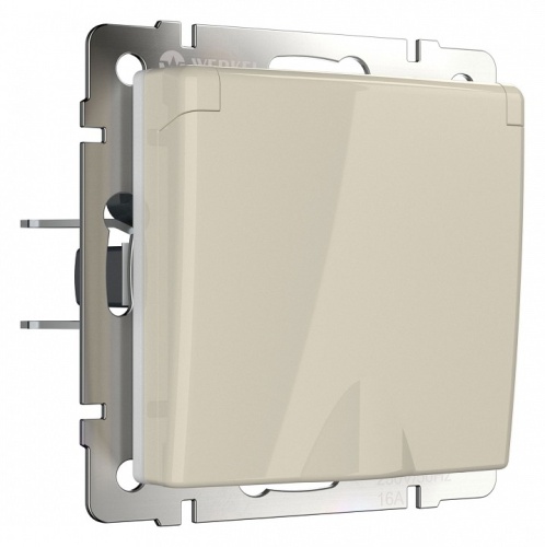 Розетка влагозащищенная с заземлением и со шторками, без рамки с крышкой Werkel слоновая кость W1171203 в Нижнем Новгороде