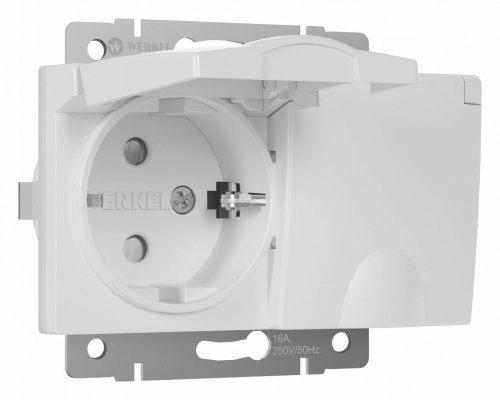 Розетка двойная влагозащищенная с заземлением и со шторками с крышкой Werkel белый W1172201 в Нижнем Новгороде