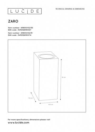 Накладной светильник Lucide Zaro 69800/02/30 в Артемовском фото 2