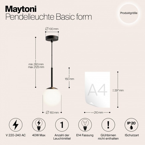 Подвесной светильник Maytoni Basic form MOD321PL-01B в Котельниче фото 3