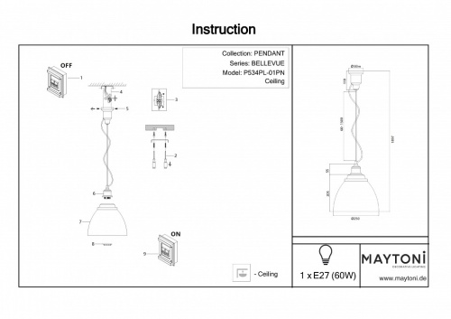 Подвесной светильник Maytoni Bellevue P534PL-01B в Гаджиево фото 5