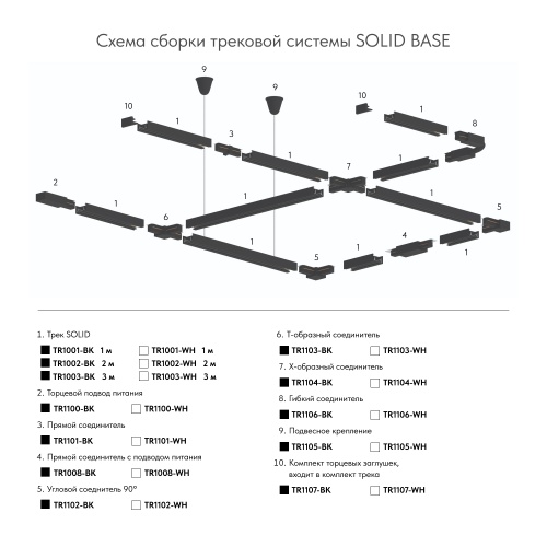 TR1001-BK/1 Шинопровод однофазный, 1 м (трек 922 мм + подвод питания 74 мм + заглушка 4 мм), черный, заглушка и подвод питания в комплекте в Ермолино фото 2