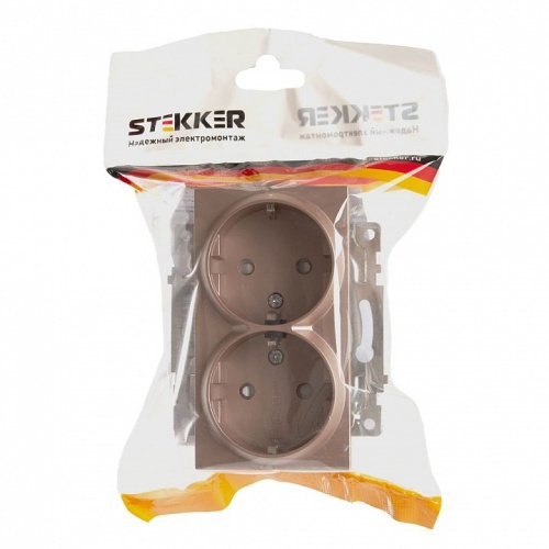 Розетка двойная с заземлением и со шторкой, без рамки Stekker Катрин 39598 в Нижнем Новгороде фото 3