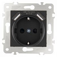 Розетка с заземлением и со шторкой и 2хUSB, без рамки Arte Milano am-203 203.47-1.black в Нижнем Новгороде
