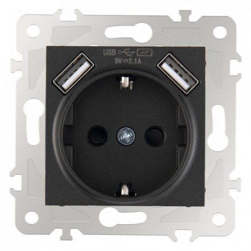 Розетка с заземлением и со шторкой и 2хUSB, без рамки Arte Milano am-203 203.47-1.black в Нижнем Новгороде
