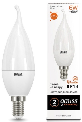 Лампа светодиодная Gauss Led Elementary Candle Tailed E14 6Вт 3000K 34116 в Нижнем Новгороде