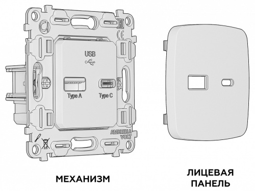 Розетка 2хUSB type A и C без рамки Ambrella Volt OMEGA MO111010 в Нижнем Новгороде фото 2