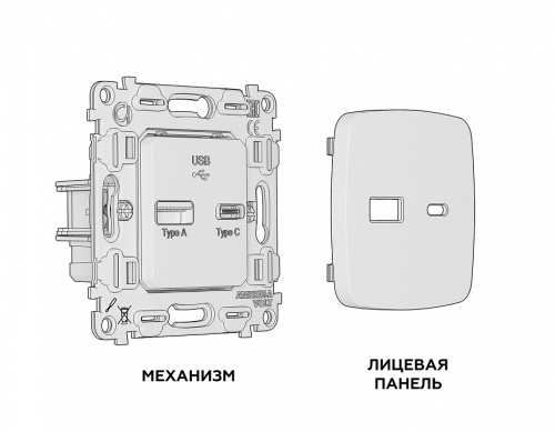 Розетка 2хUSB type A и C без рамки Ambrella Volt OMEGA MO811010 в Нижнем Новгороде фото 2