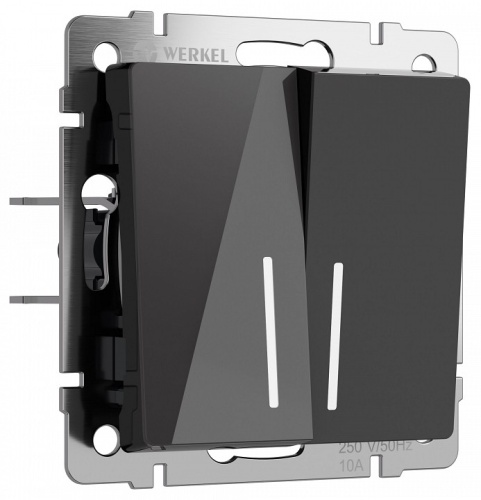 Выключатель двухклавишный с подсветкой без рамки Werkel черный акрил W1120148 в Нижнем Новгороде