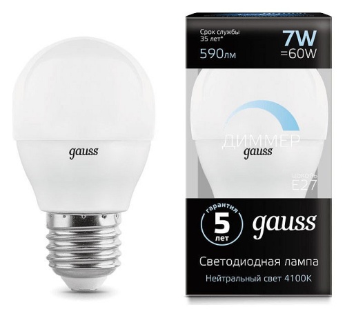 Лампа светодиодная Gauss LED Globe-dim E27 7Вт 4100K 105102207-D в Нижнем Новгороде