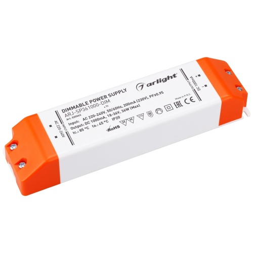 Блок питания ARJ-SP361000-DIM (36W, 1000mA, PFC, Triac) (Arlight, IP20 Пластик, 3 года) в Дзержинске