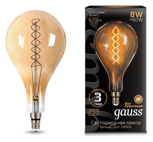Лампа светодиодная Gauss LED Vintage Filament Flexible E27 8Вт 2400K 150802008 в Нижнем Новгороде