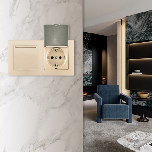 Розетка влагозащищенная с заземлением и со шторкой с крышкой Arte Milano SET06-2 SET06-2-41-1x2 shampan в Нижнем Новгороде фото 2